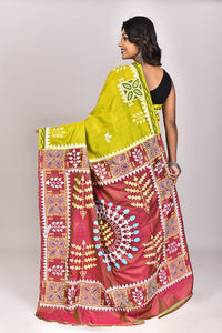 Women's Katan Silk Pattachitra Saree With Blouse Piece