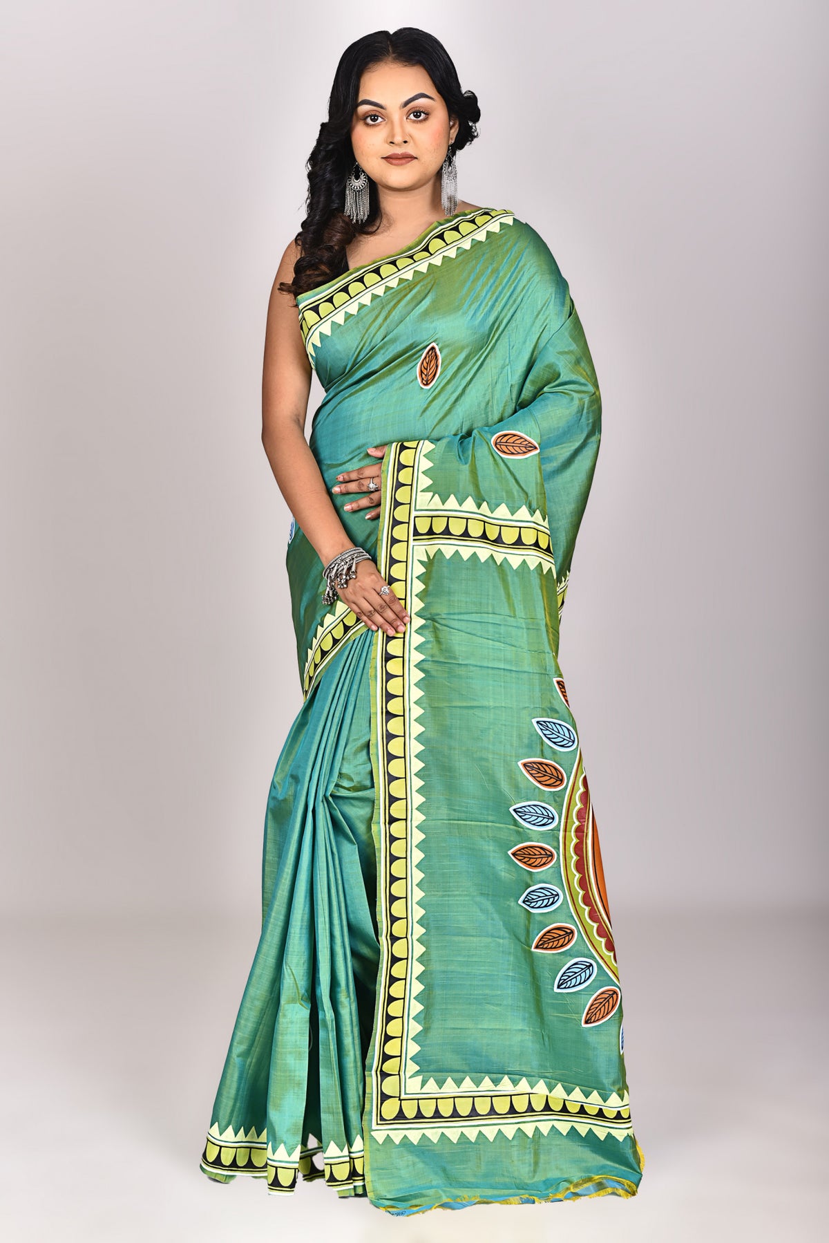 Women's Katan Silk Pattachitra Saree With Blouse Piece