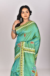 Women's Katan Silk Pattachitra Saree With Blouse Piece