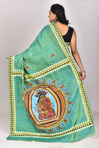 Women's Katan Silk Pattachitra Saree With Blouse Piece