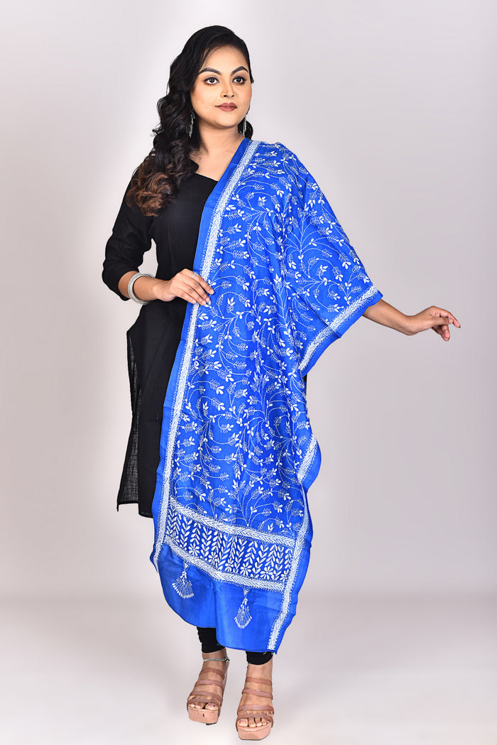 Women's Pure Silk Kantha Dupatta
