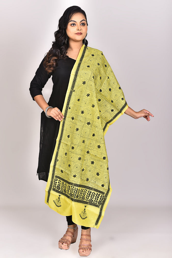 Women's Pure Silk Kantha Dupatta