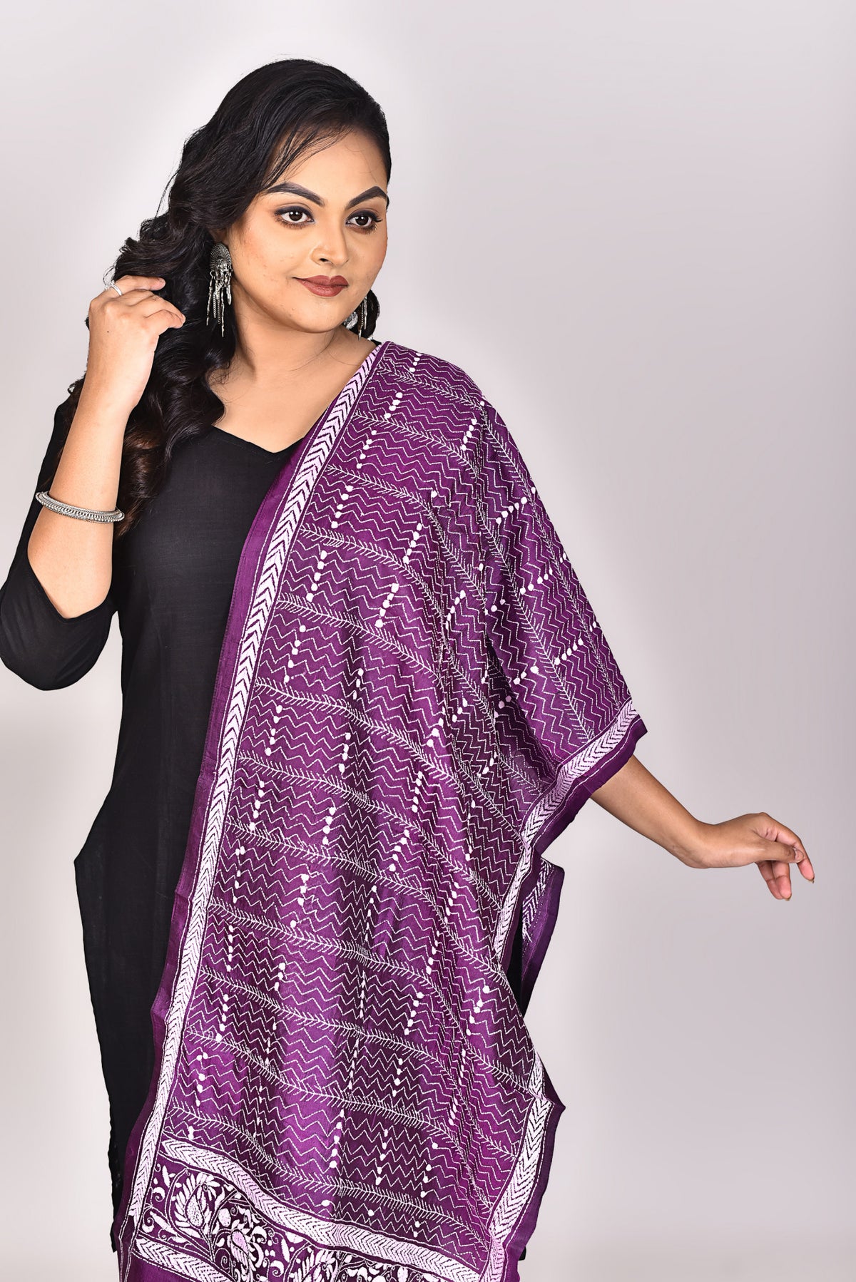Women's Pure Silk Kantha Dupatta