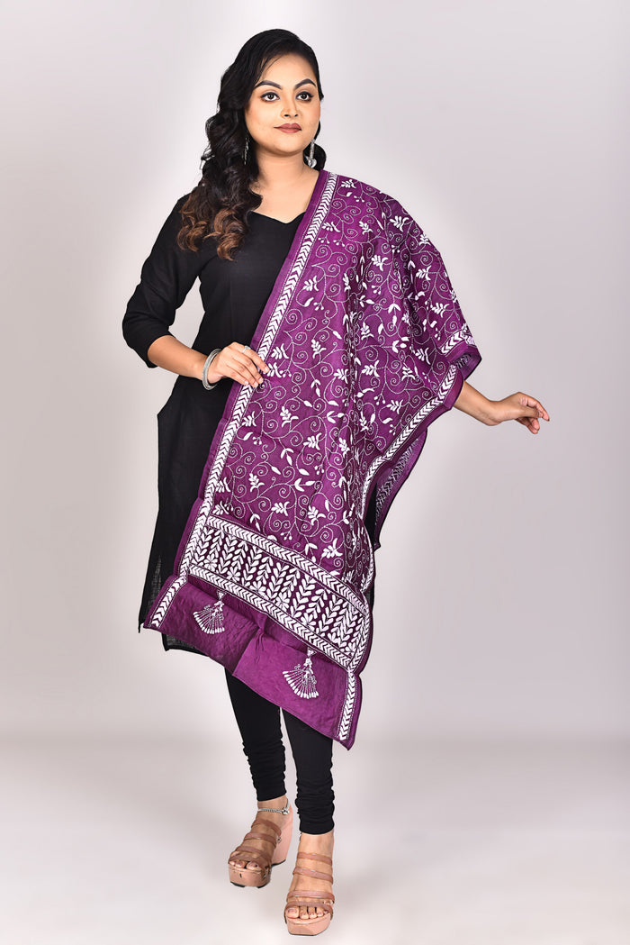 Women's Pure Silk Kantha Dupatta
