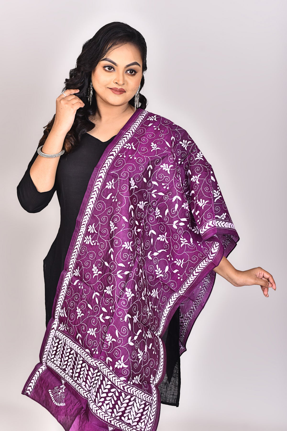 Women's Pure Silk Kantha Dupatta