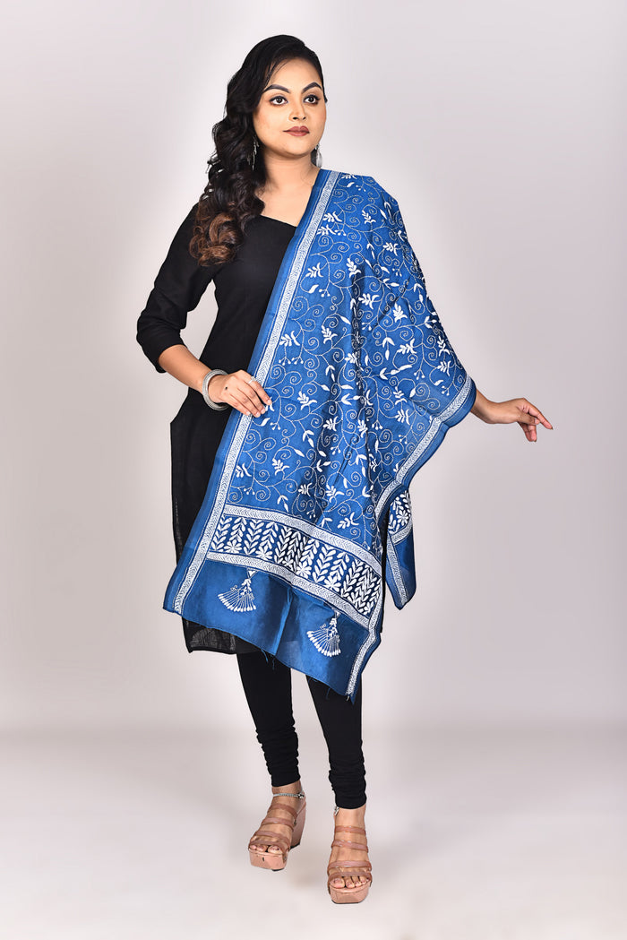 Women's Pure Silk Kantha Dupatta