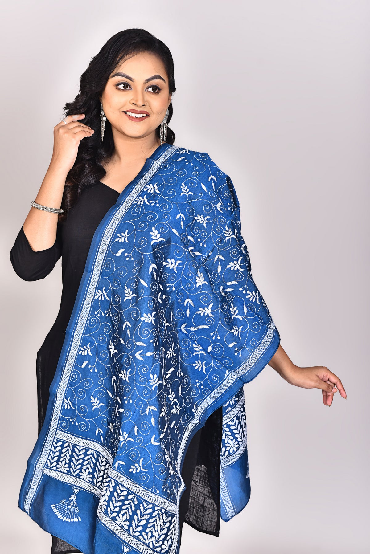 Women's Pure Silk Kantha Dupatta