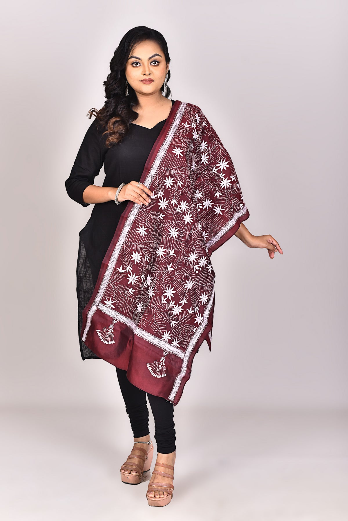 Women's Pure Silk Kantha Dupatta