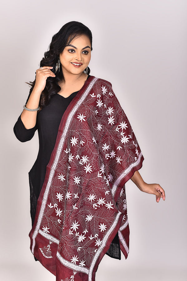 Women's Pure Silk Kantha Dupatta