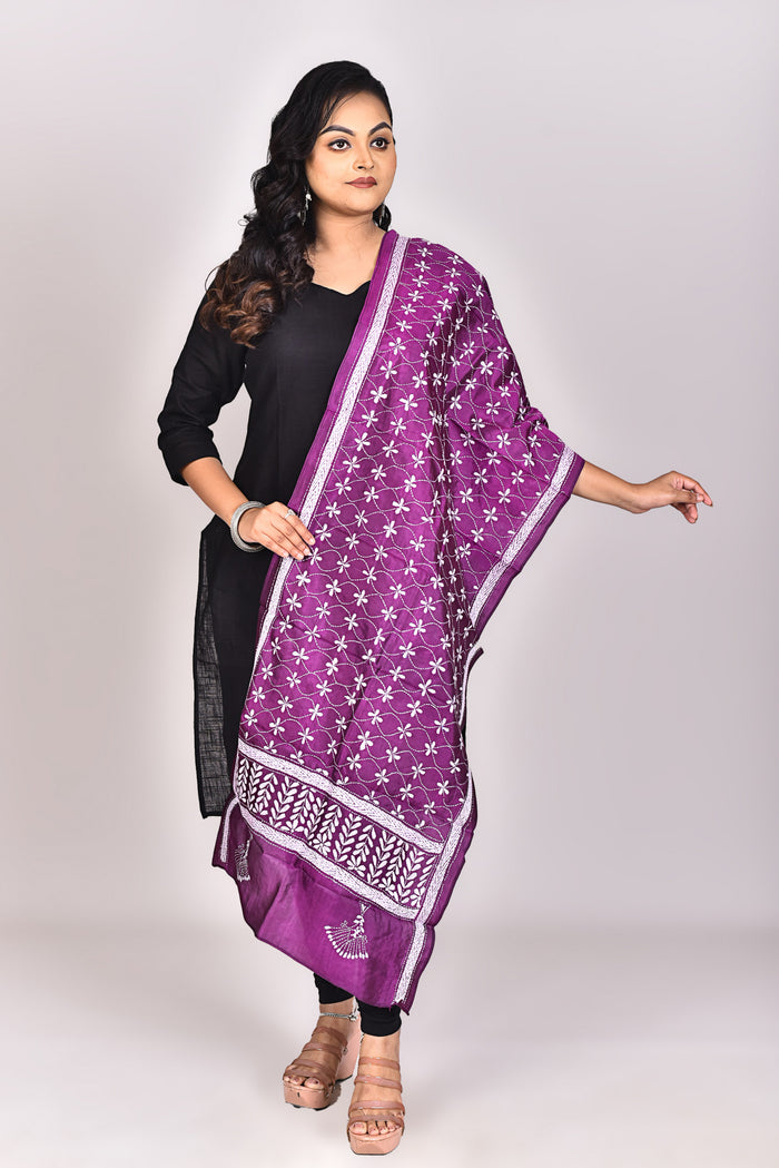Women's Pure Silk Kantha Dupatta