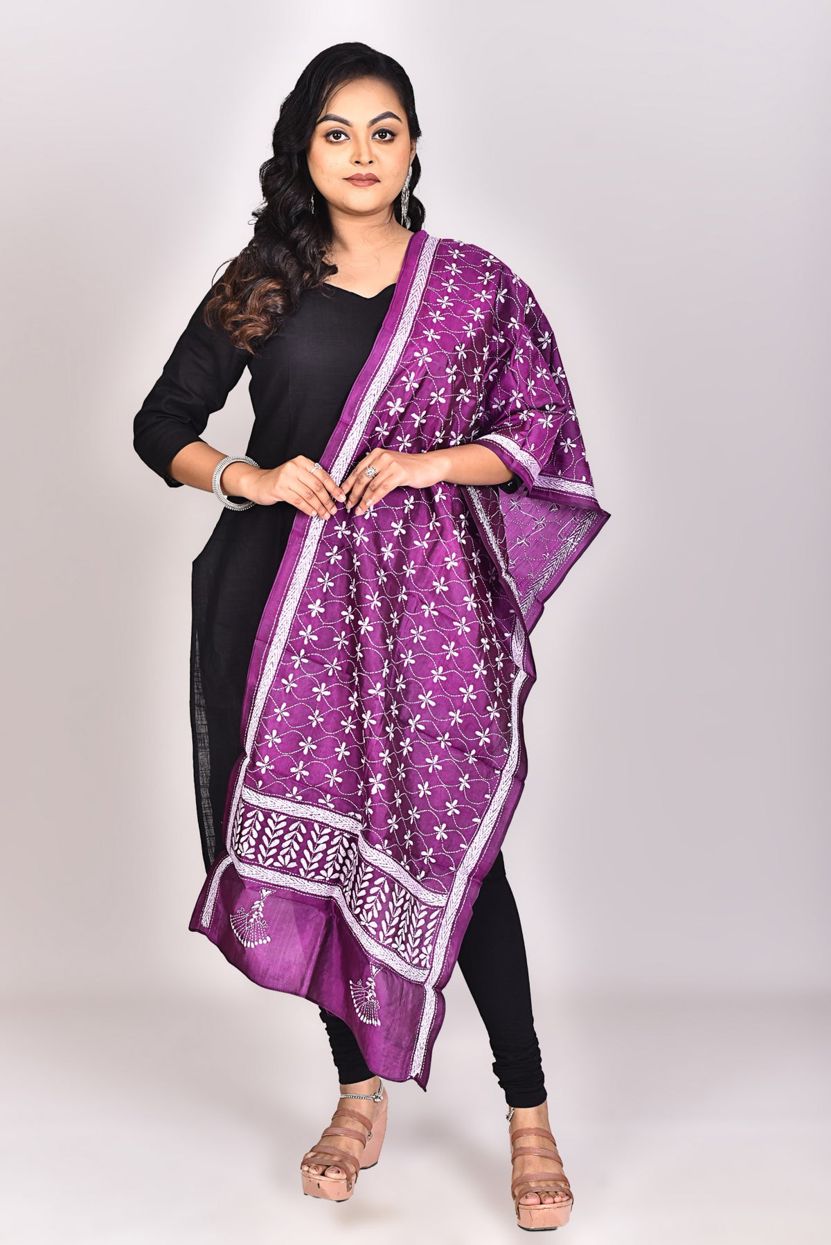 Women's Pure Silk Kantha Dupatta