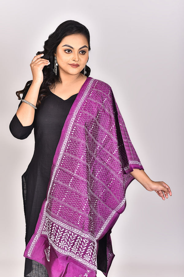 Women's Pure Silk Kantha Dupatta