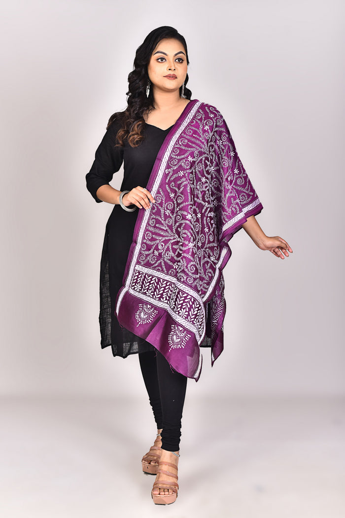 Women's Pure Silk Kantha Dupatta