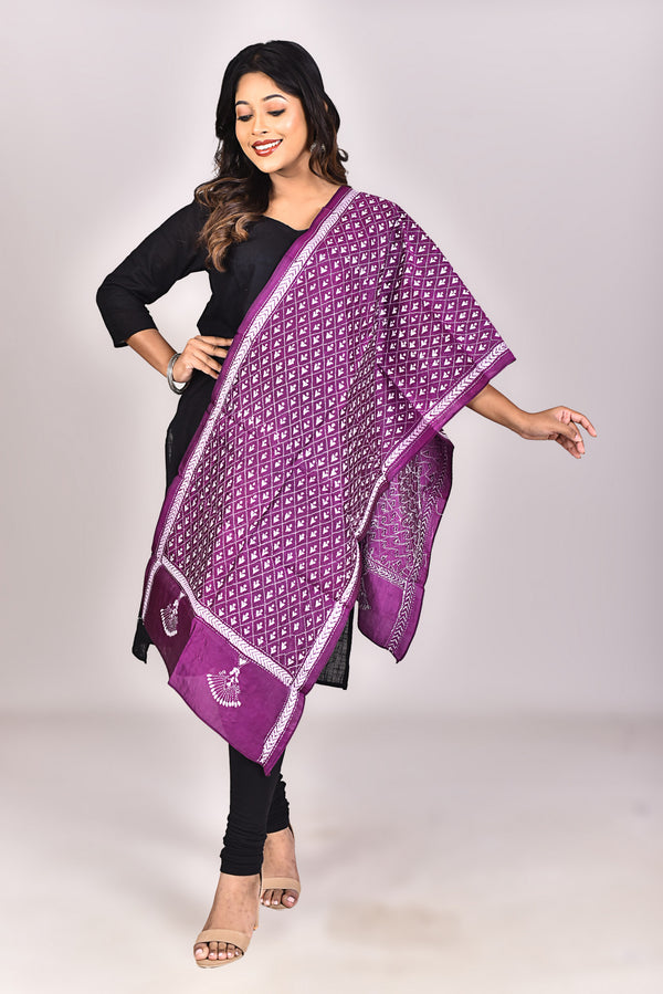Women's Pure Silk Kantha Dupatta