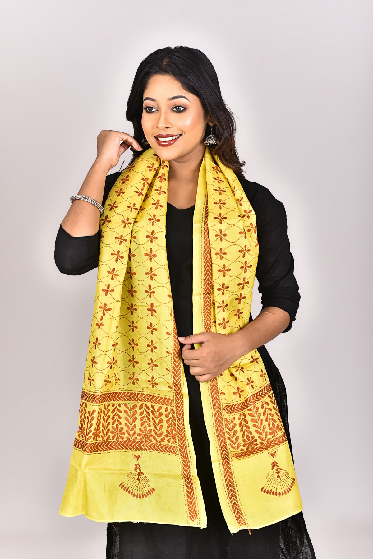 Women's Pure Silk Kantha Dupatta