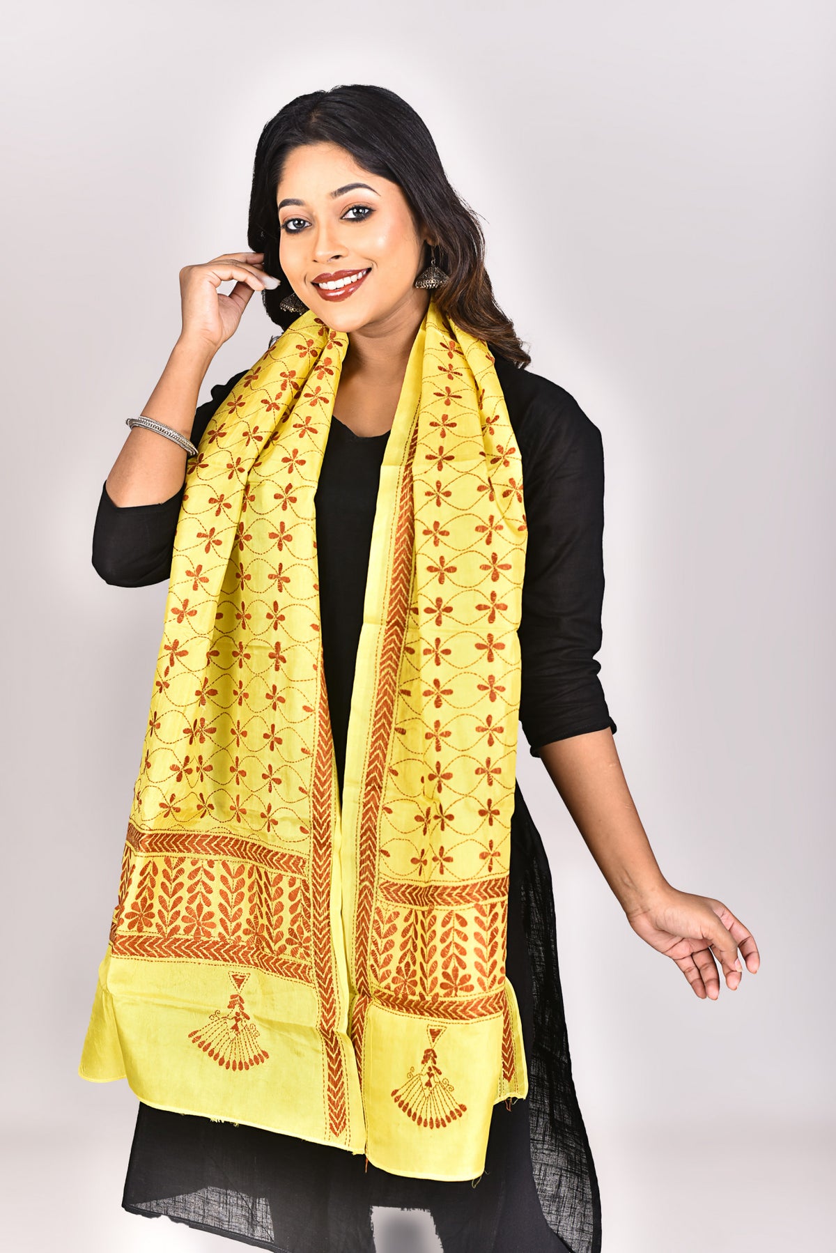 Women's Pure Silk Kantha Dupatta