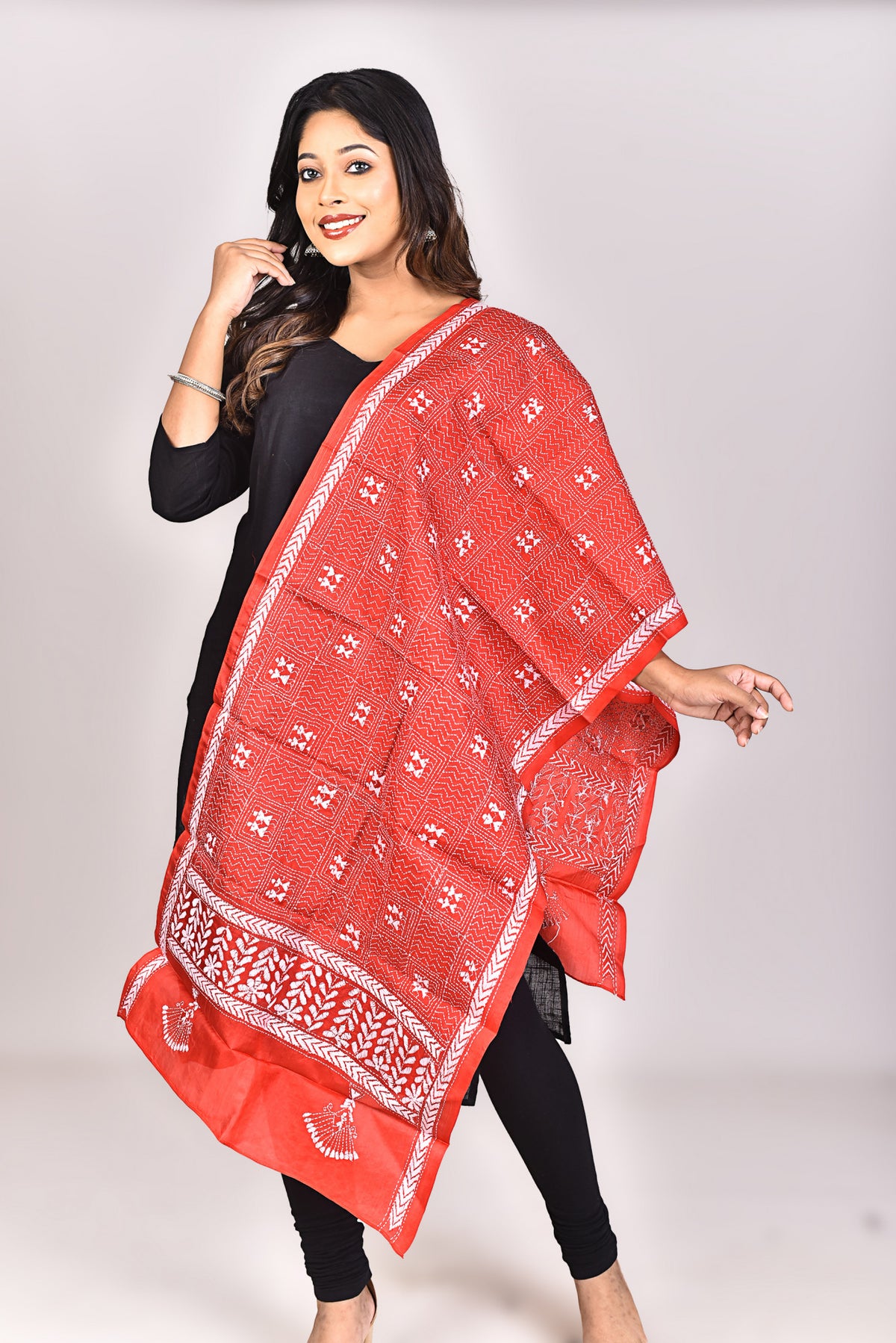 Women's Pure Silk Kantha Dupatta