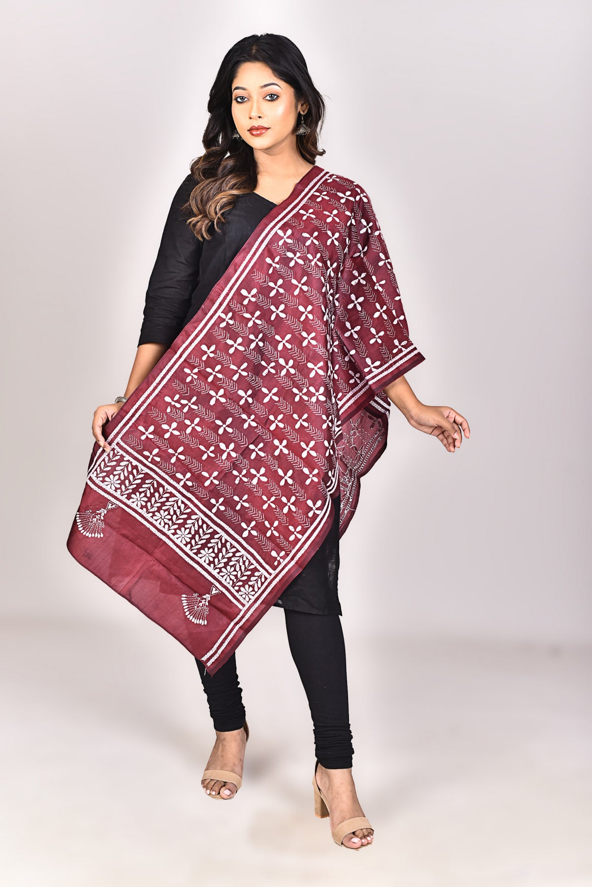Women's Pure Silk Kantha Dupatta