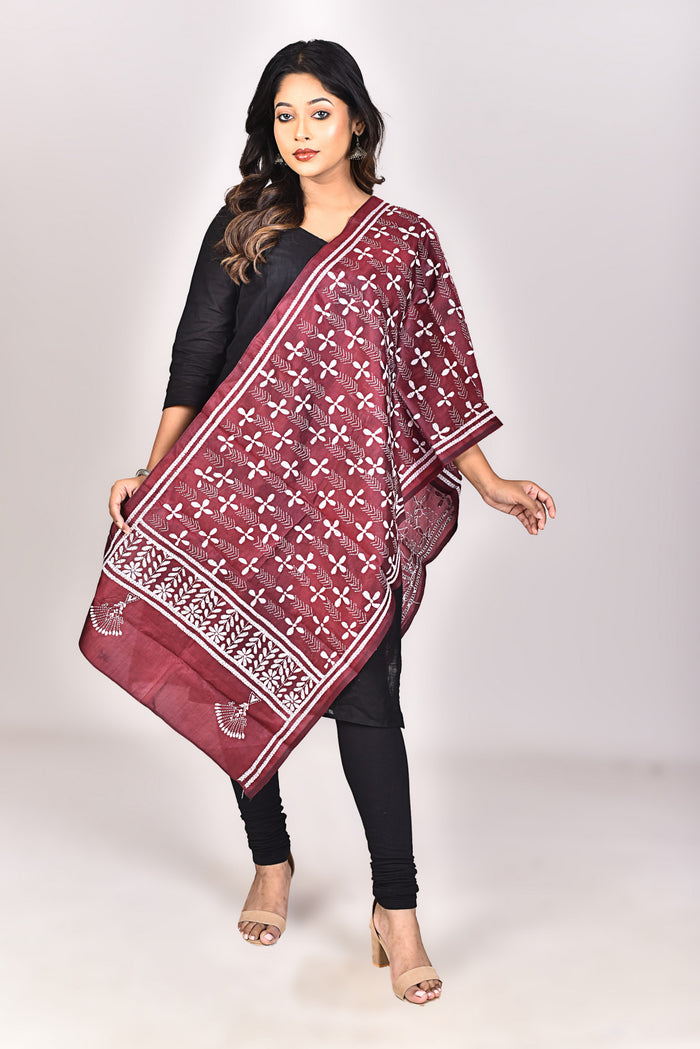 Women's Pure Silk Kantha Dupatta