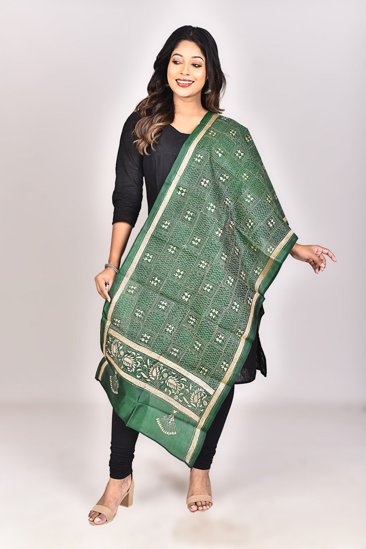 Women's Pure Silk Kantha Dupatta