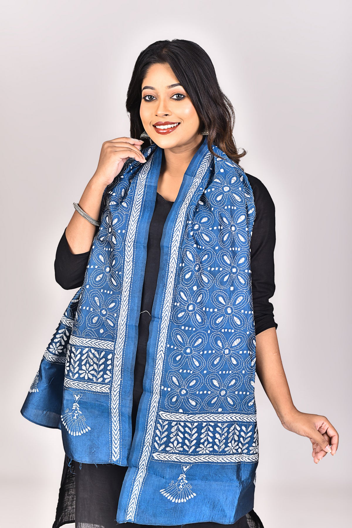 Women's Pure Silk Kantha Dupatta