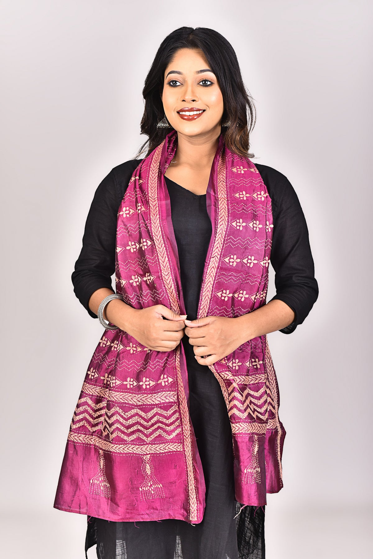 Women's Pure Silk Kantha Dupatta