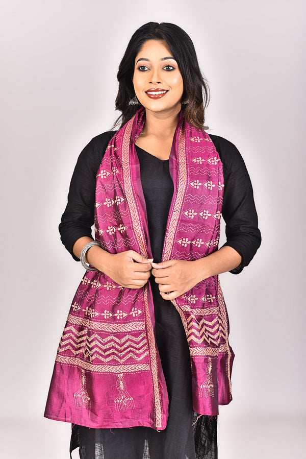 Women's Pure Silk Kantha Dupatta