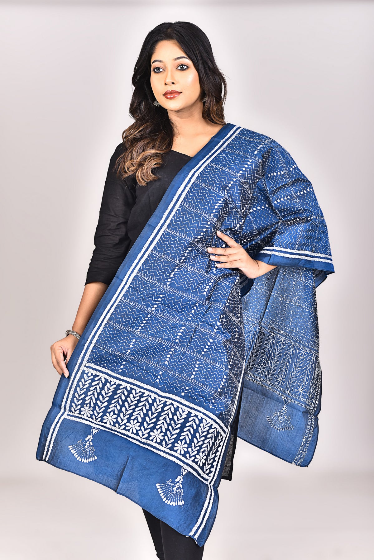 Women's Pure Silk Kantha Dupatta
