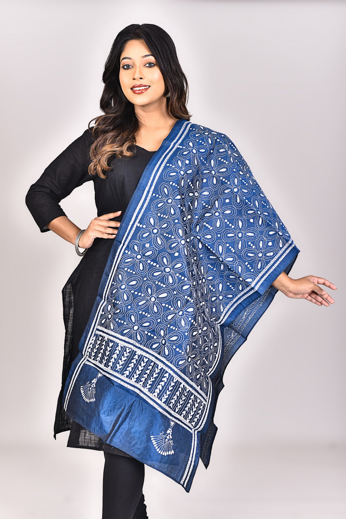Women's Pure Silk Kantha Dupatta