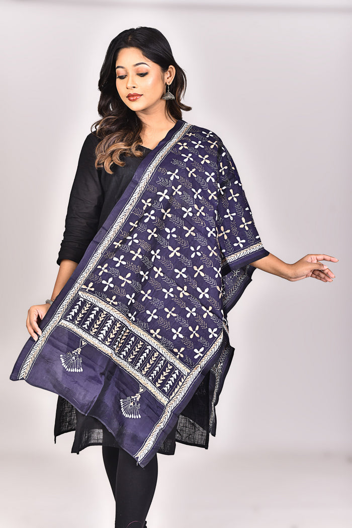 Women's Pure Silk Kantha Dupatta