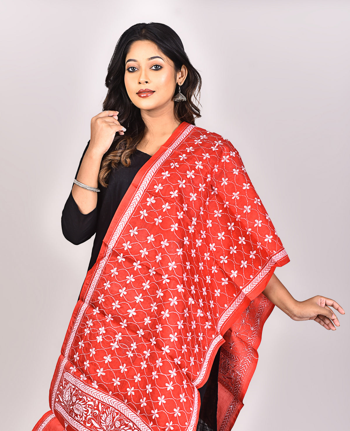 Women's Pure Silk Kantha Dupatta