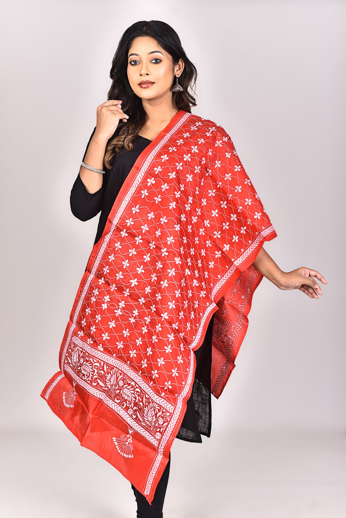 Women's Pure Silk Kantha Dupatta