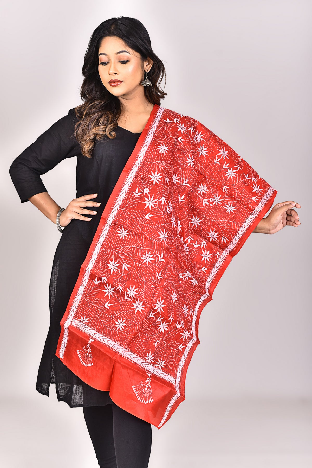 Women's Pure Silk Kantha Dupatta