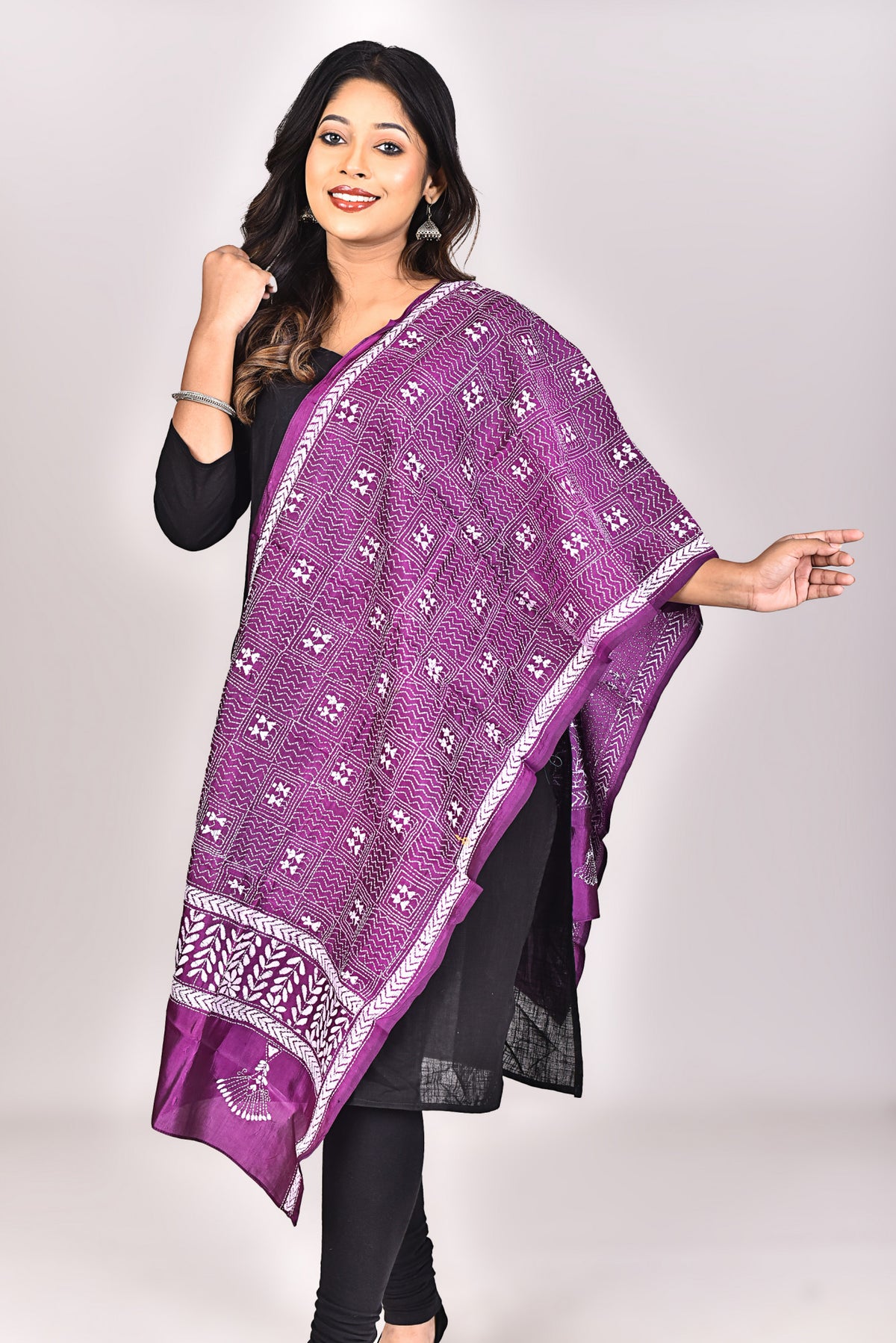 Women's Pure Silk Kantha Dupatta
