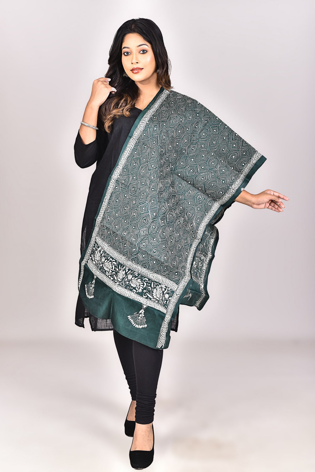 Women's Pure Silk Kantha Dupatta