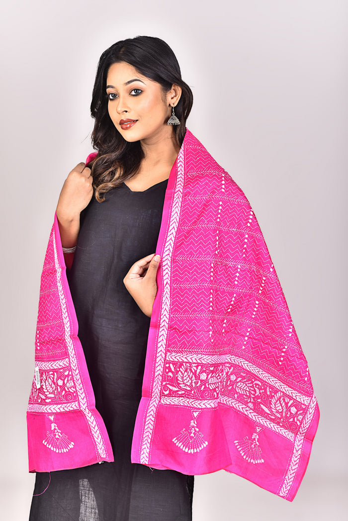 Women's Pure Silk Kantha Dupatta