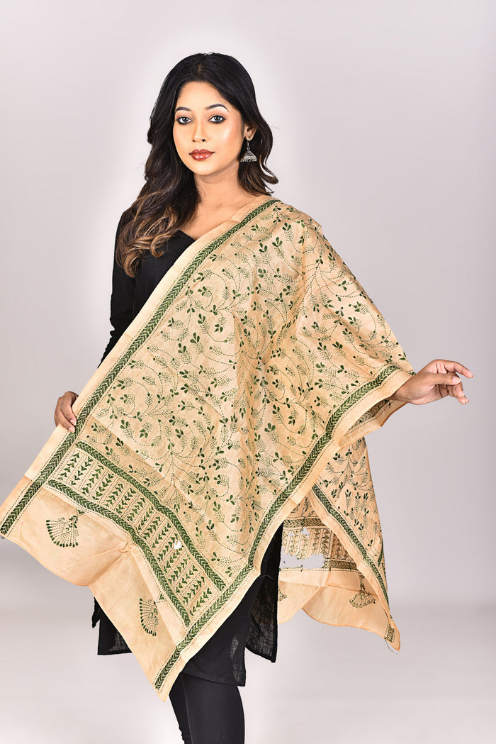 Women's Pure Silk Kantha Dupatta