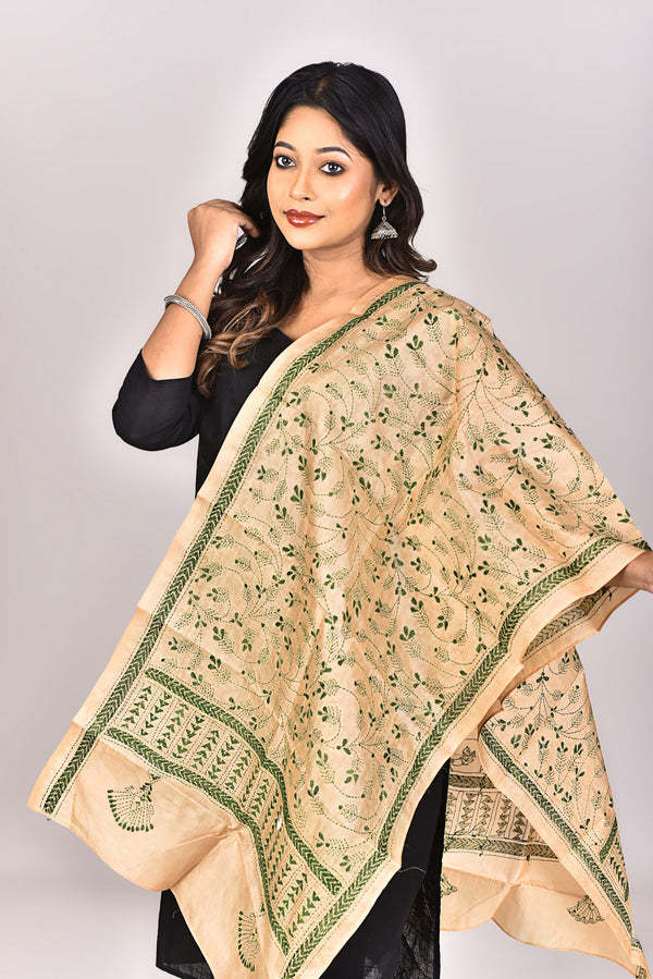 Women's Pure Silk Kantha Dupatta