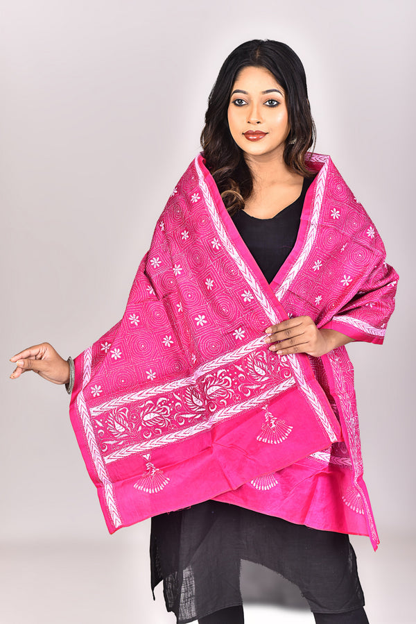 Women's Pure Silk Kantha Dupatta
