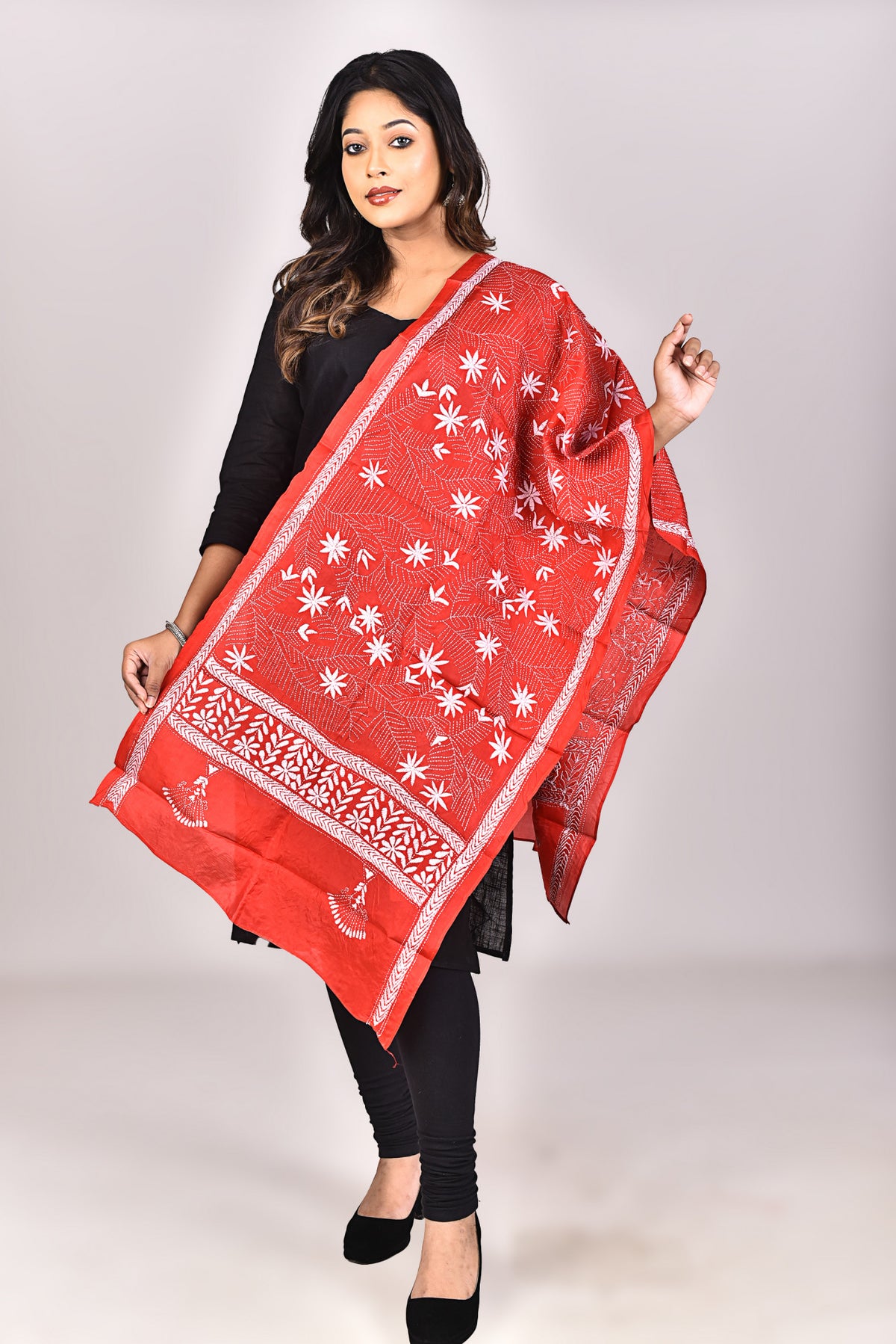 Women's Pure Silk Kantha Dupatta