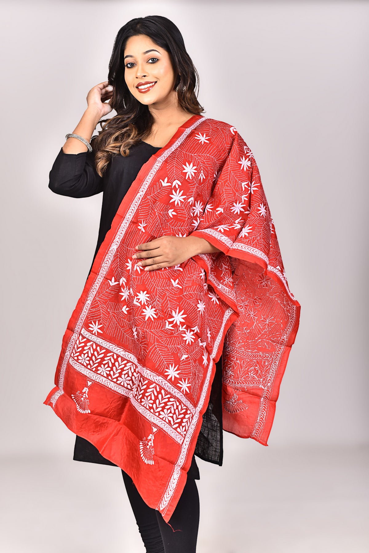 Women's Pure Silk Kantha Dupatta