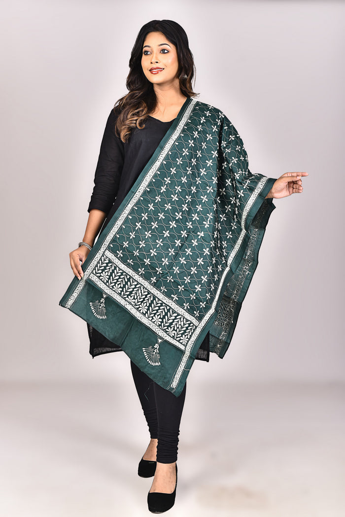 Women's Pure Silk Kantha Dupatta