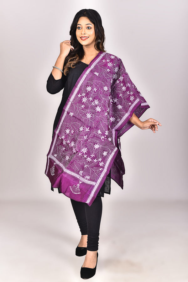 Women's Pure Silk Kantha Dupatta