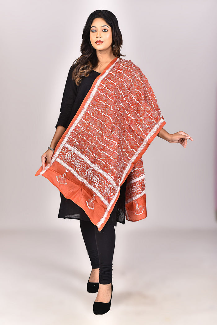 Women's Pure Silk Kantha Dupatta