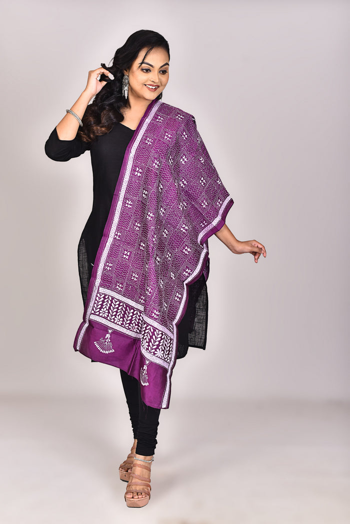 Women's Pure Silk Kantha Dupatta