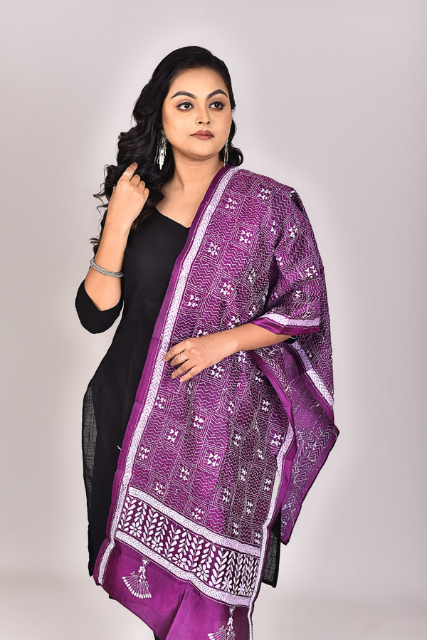 Women's Pure Silk Kantha Dupatta