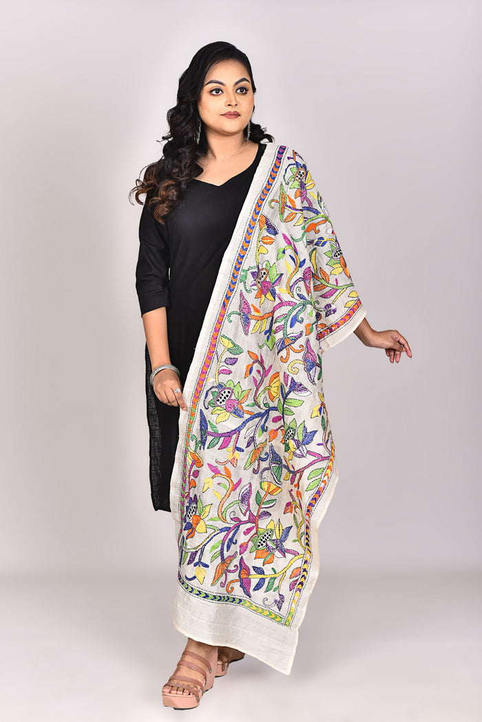 Women's Tussar Silk Kantha Dupatta