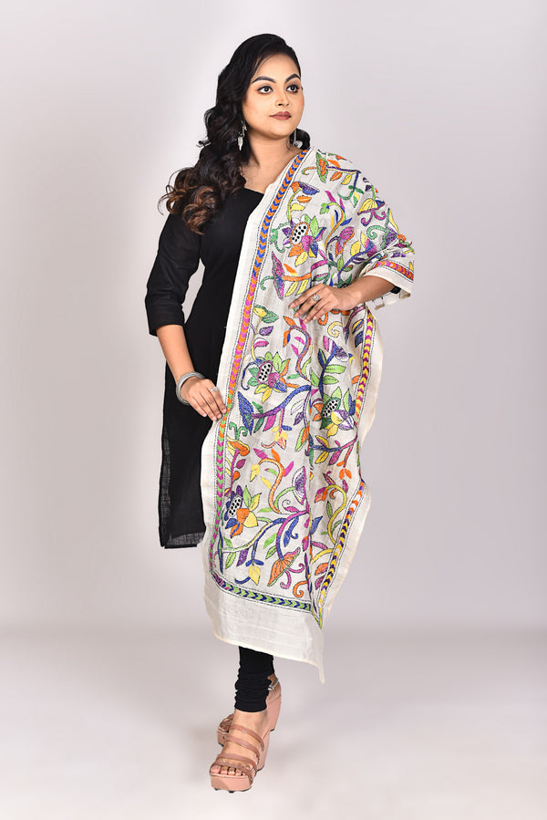 Women's Tussar Silk Kantha Dupatta