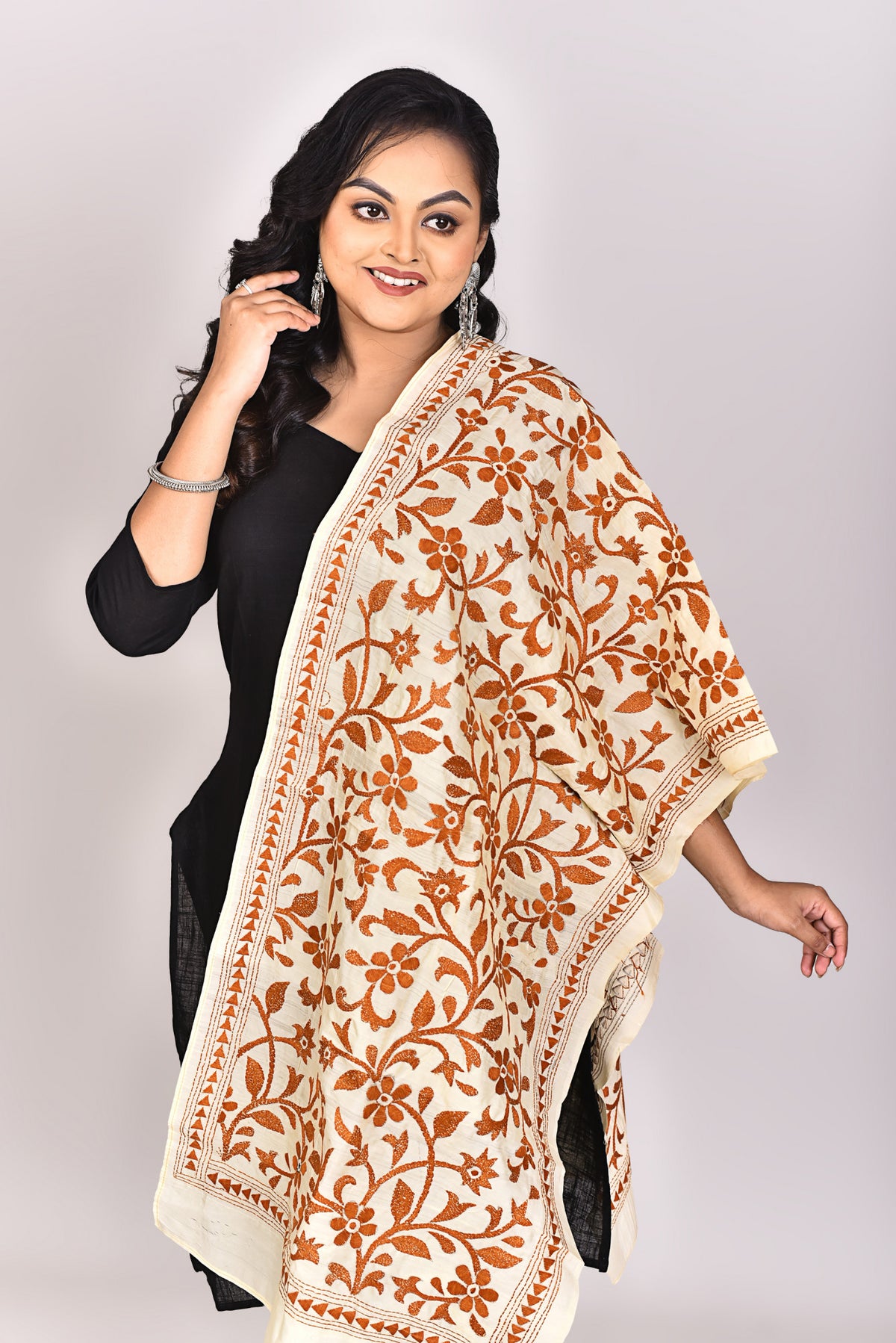 Women's Tussar Silk Kantha Dupatta