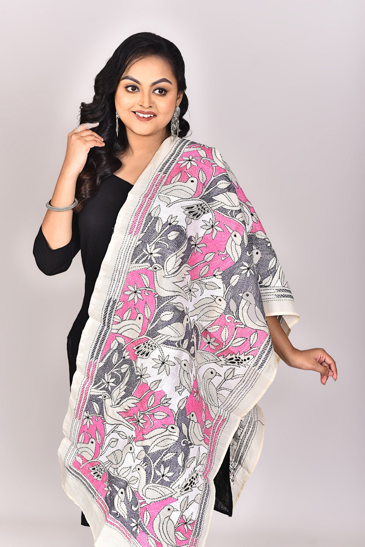 Women's Tussar Silk Kantha Dupatta
